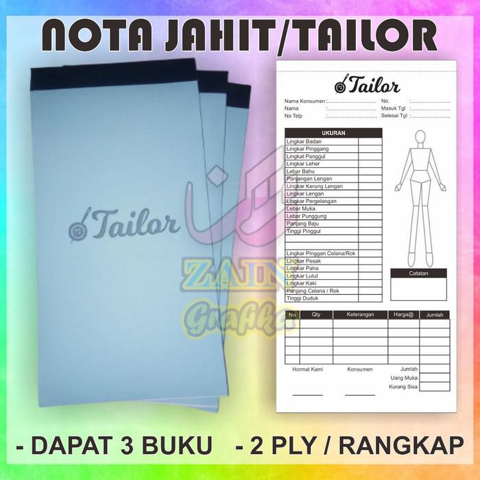 Nota Jahit Tailor ukuran 1/3 folio dapat 3 buku