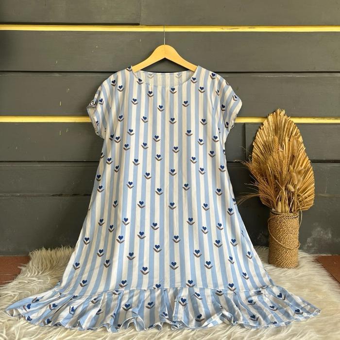 Daster Ruffle Hits Viral Kekinian Daster Jumbo Santai Dress Grosir Lembut Motif Nyaman Rayon Viscose