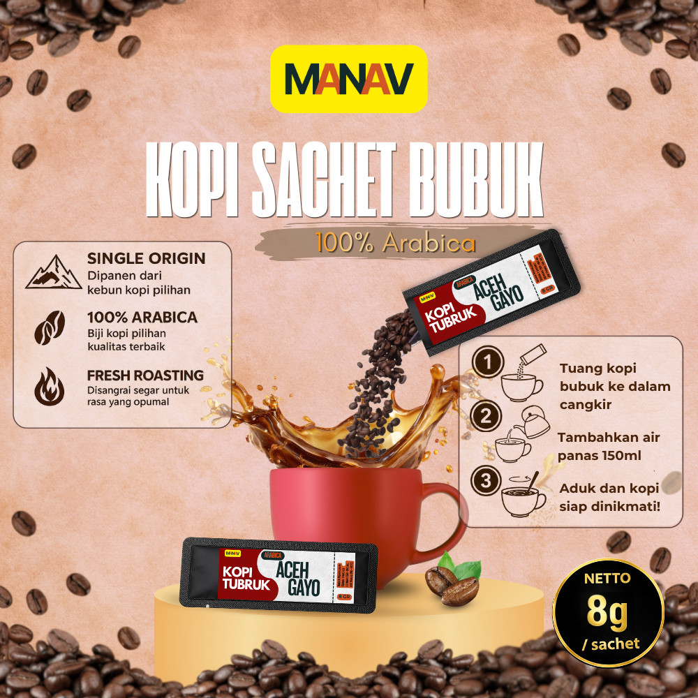 Kopi Tubruk Sachet Arabika Aceh Gayo / Kopi Tubruk Kemasan Arabika Aceh Gayo