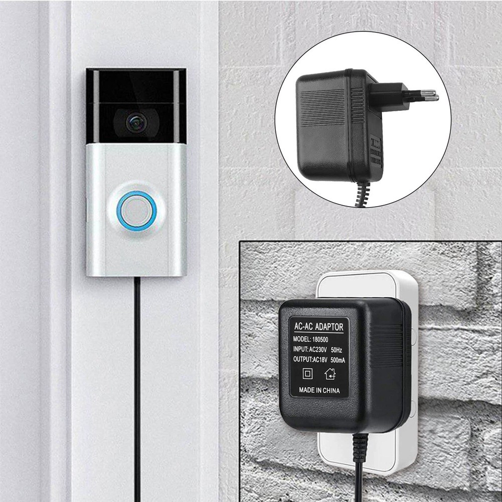 AC Doorbell Power Adapter, 18V 500MA Doorbell Transformer, 10M Cable, Compatible Ring Doorbell,