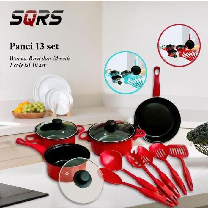 BERMUTU PANCI WAJAN TEFLON SET 13 PCS SQRS COOKWARE SET