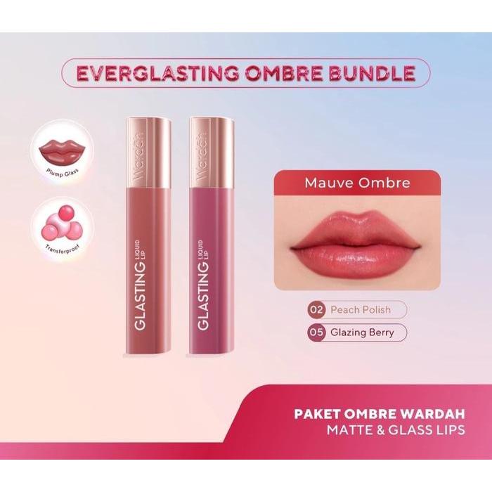 TERLARIS WARDAH PAKET Ombre Wardah Glasting Liquid Lip Gloss Lipcream Lipstik