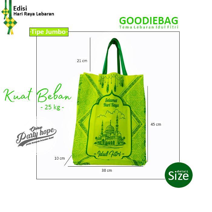 Goodie Bag Idul Fitri Jumbo Hijau Tas Souvenir Kantong Parcel Lebaran / Tas Sembako Kuat Tebal