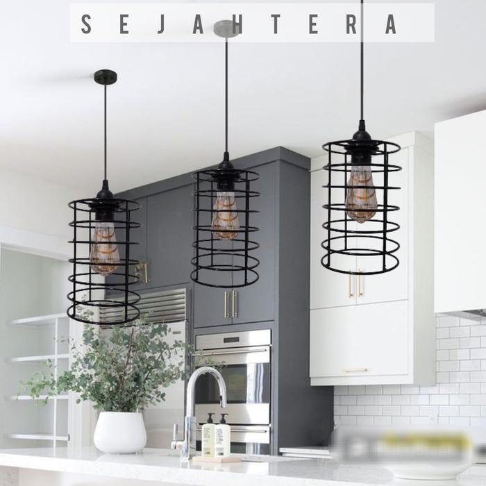 (PROMO) SATU SET HIASSAN LAMPU GANTUNG BAHAN BESI HITAM DEKORASI RUMAH