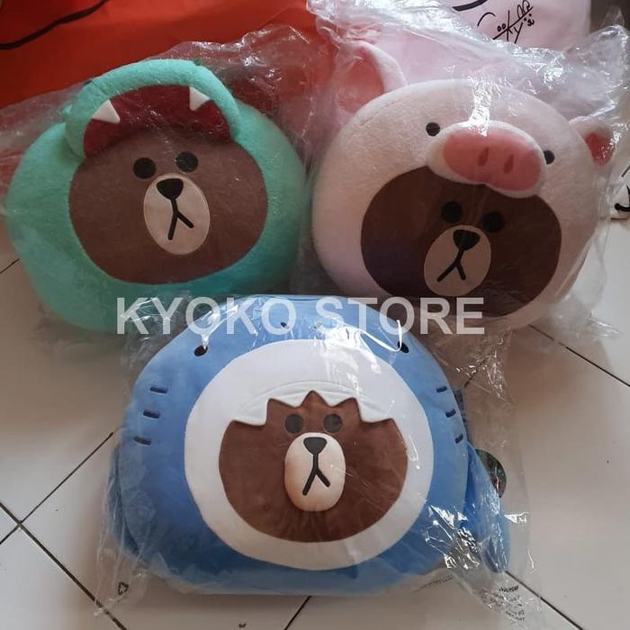 Boneka Bantal Line Brown Cushion Dino Piggy Shark