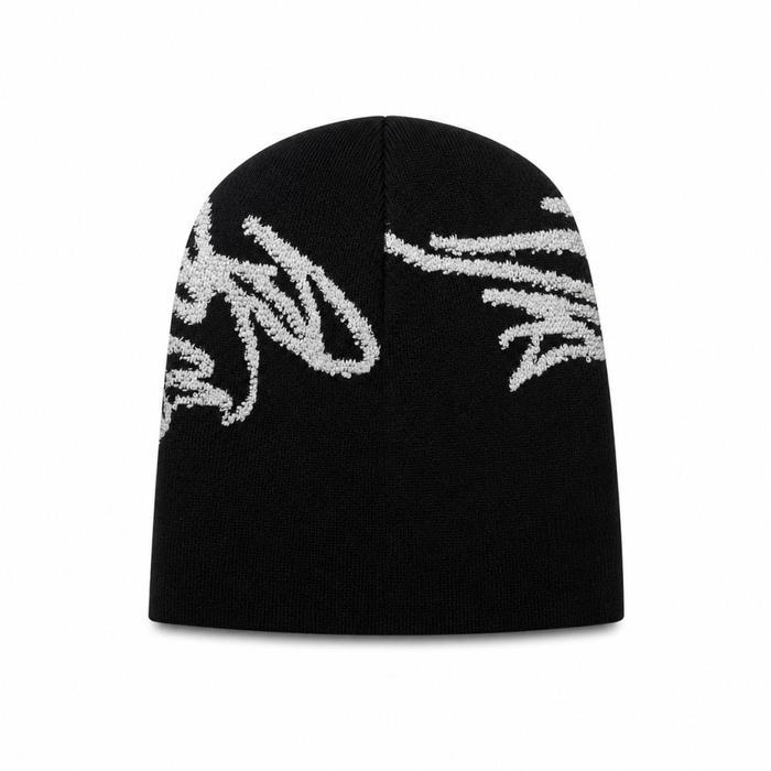 Beanie Kupluk Rajut Tebal dengan Motif Grafis - Hitam