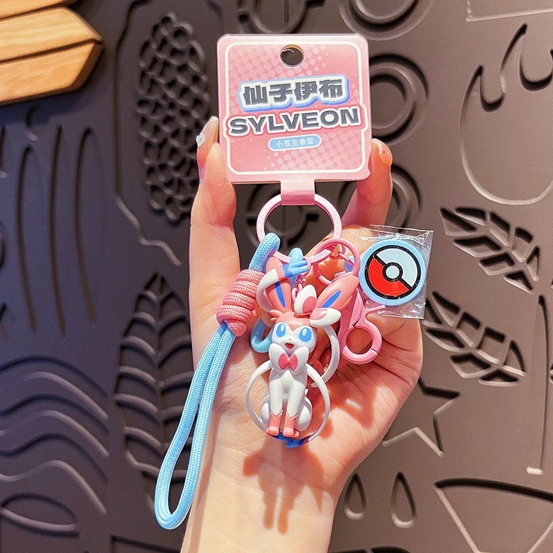 Authentic Pok mon Keychain Pikachu GENGAR FUECOCO QUAXLY SYLVEON SPRIGATITO Doll Handmade Backpack