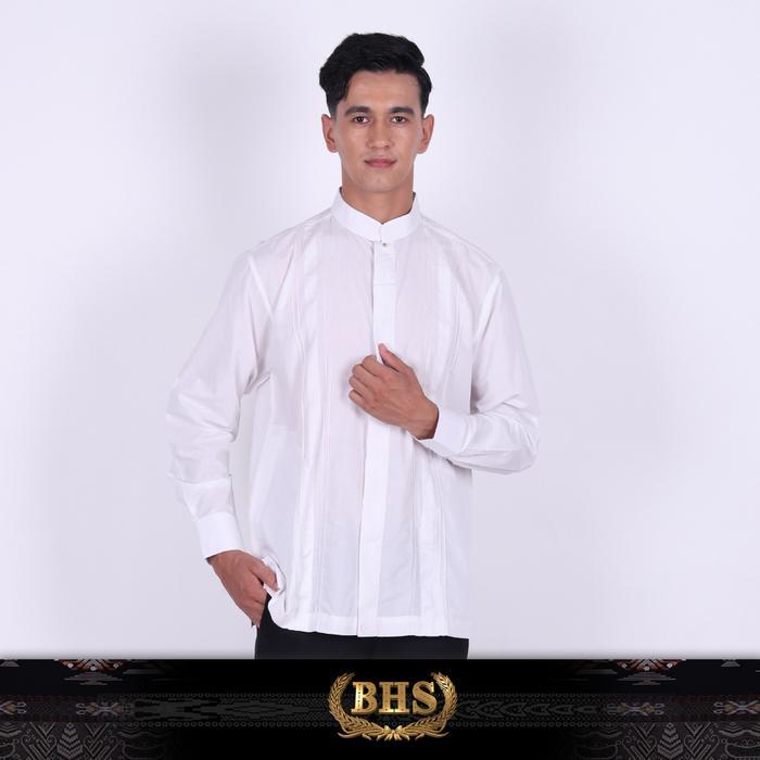 Koko BHS Classic Kemeja koko pria lengan panjang motif kombinasi warna putih bahan mercerized - L Cl