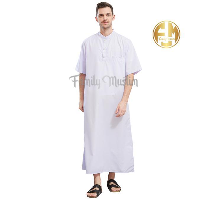 Jubah Gamis Pria Katun Motif Kancing Simple Lengan Pendek Remaja - Putih, M