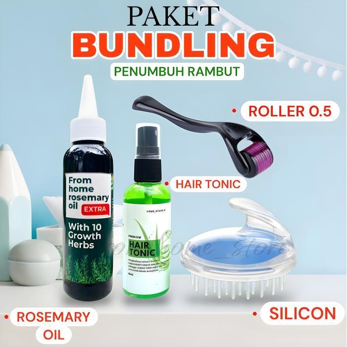 BERKUALITAS PAKET HEMAT 4 in 1 Penumbuh Rambut From Home Rosemary Oil 100ml BPOM + Hair Tonic +