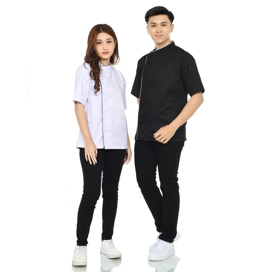 SIAPKIRIM Baju Chef Baju Koki Chef Jacket Pria Wanita Lengan Pendek Warna Coklat Hitam Putih Safety