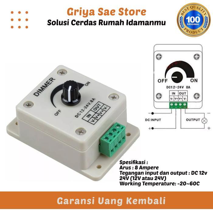 TERMURAH DC DIMMER CONTROLLER BRIGHTNESS TERANG REDUP LAMPU LED 12 24 VOLT PROMO
