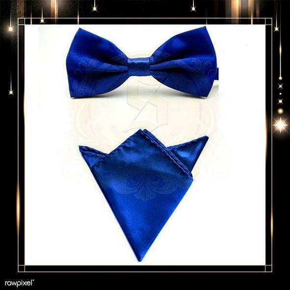 Dasi Kupu Set Pocket Square Sapu Tangan Import Polos Biru Elektrik Pasti Promo