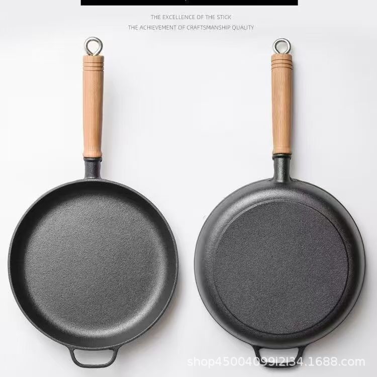 Cast iron flat bottomed pan, non stick pan, uncoated steak frying pan, gas stove, iron pan,