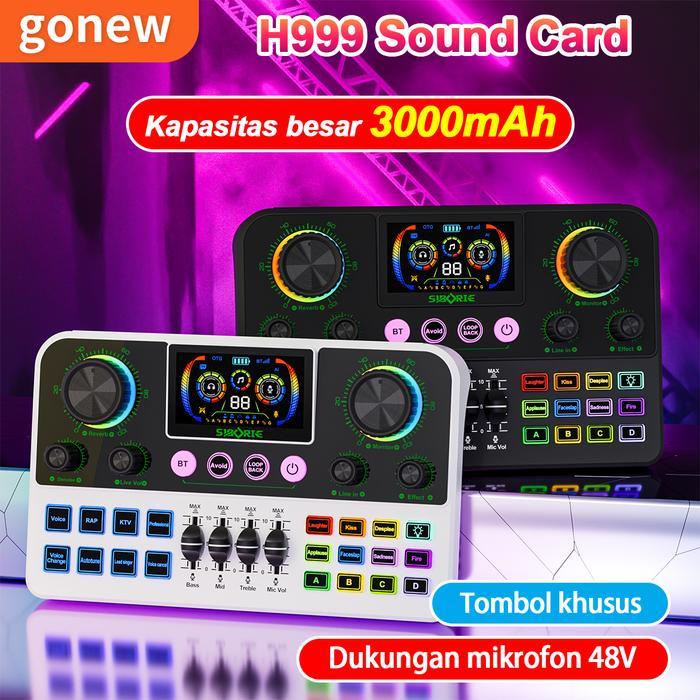 Gonew H999 Soundcard Led Mixer Bluetooth Audio Usb External Soundcard Live Phone Pc-Live Dengan