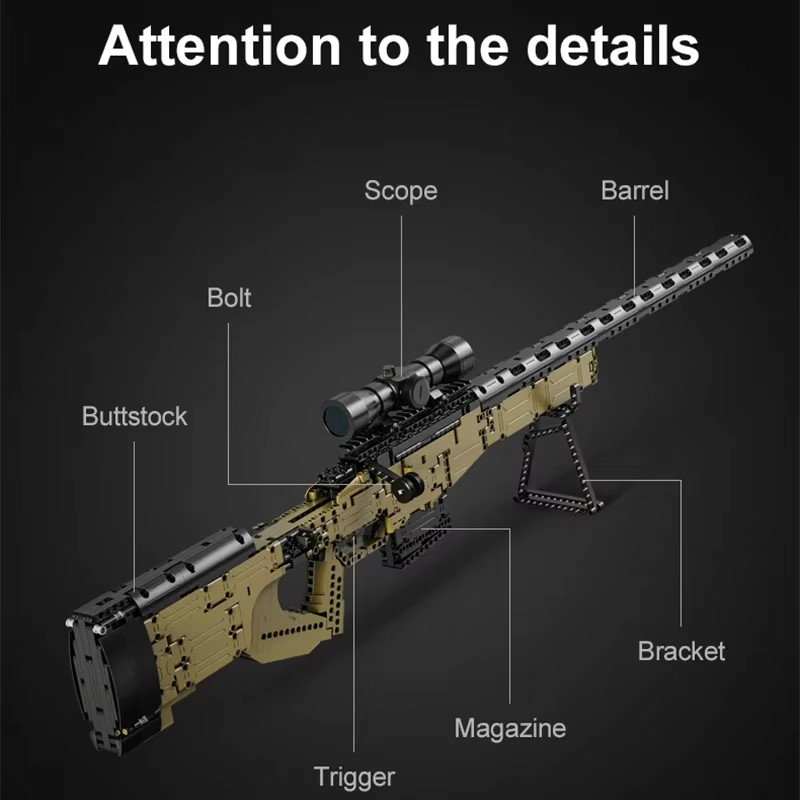 New City Technical Police Military Weapon Sniper Rifle Building Blocks AWM For Assault Rifle Brick
