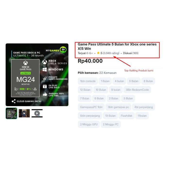 Promo Xbox Game Pass / Gamepass Ultimate Xbox Pc Cloud Gaming Terlaris