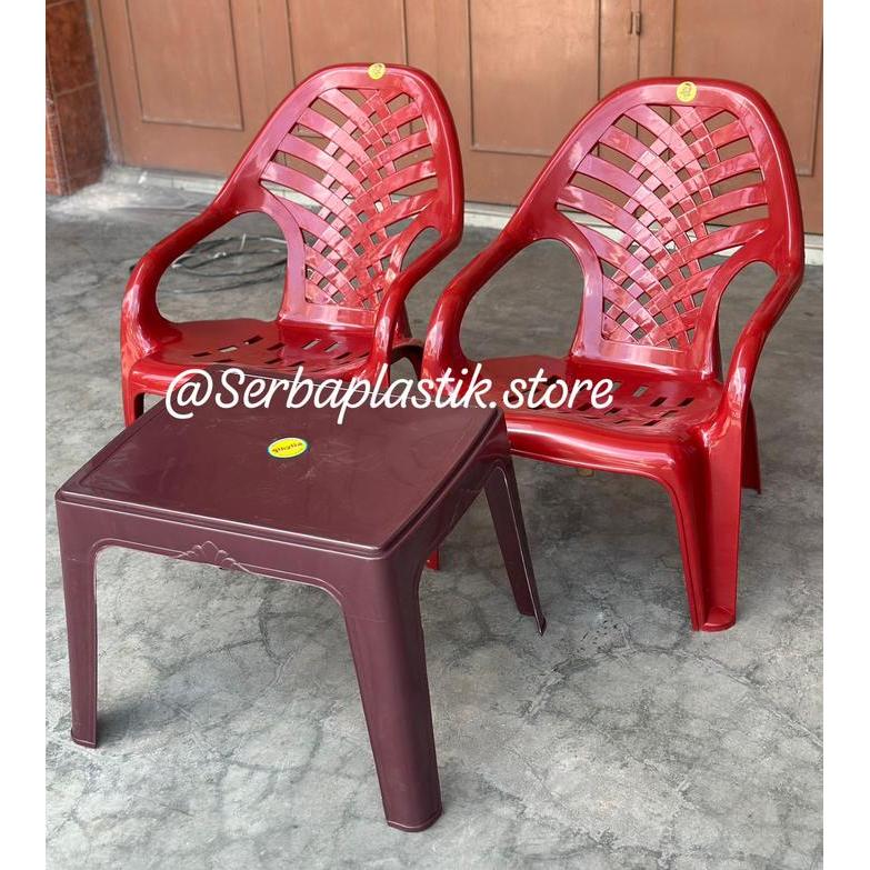 Set Kursi Santai Tebal dan Meja Pendek Plastik Warna untuk Teras Pantai Cafe Kantin