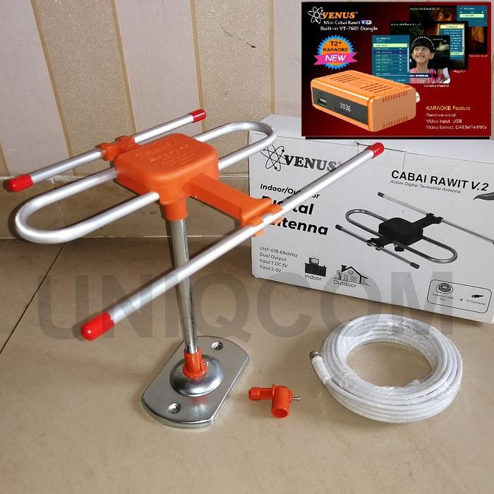 Paket Antena Tv Digital Venus Cabai Rawit V2 + Stb Dvbt2 Venus Mini Terlaris