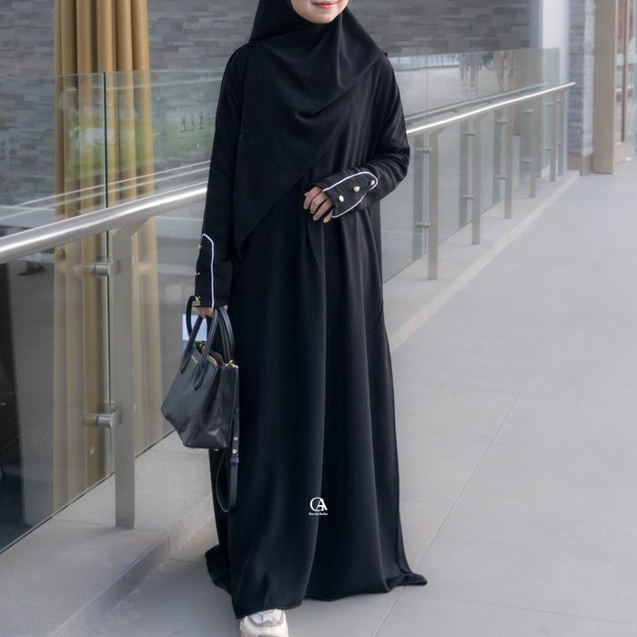 Gerai Aulia Abaya Marwa Jetblack Gamis Remaja Muslim Wanita Lengan Kancing Mutiara Bahan Kiara Wolfi