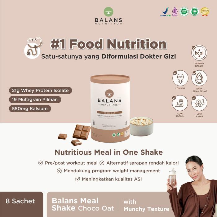 Balans Meal Shake Choco Oat Whey Protein Isolate Meal Replacement & Protein Shake Susu Protein