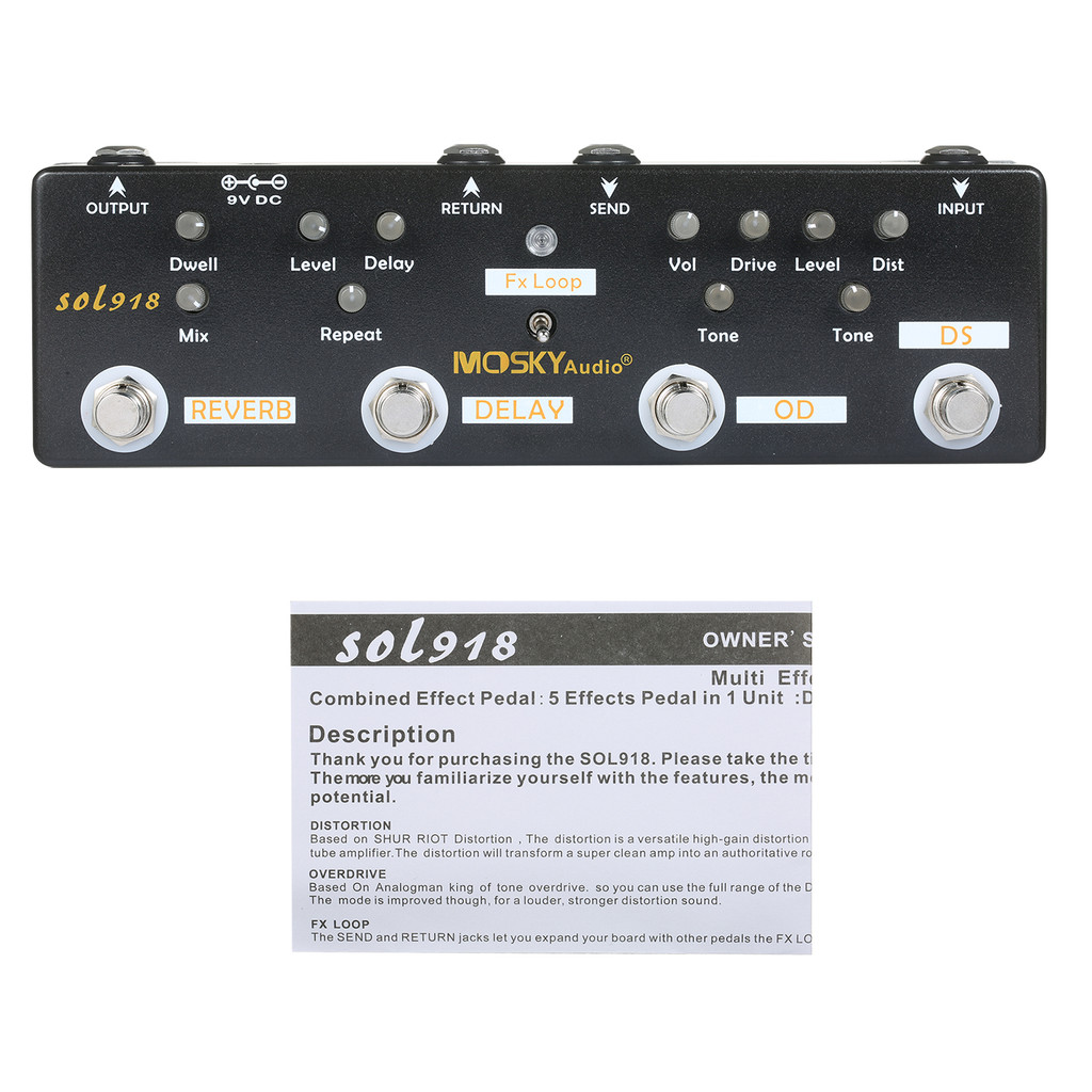 MOSKY Audio SOL918 5-in-1 Multi Effect Pedal Combined Guitar Pedal True Bypass Multi-in-one Guitar