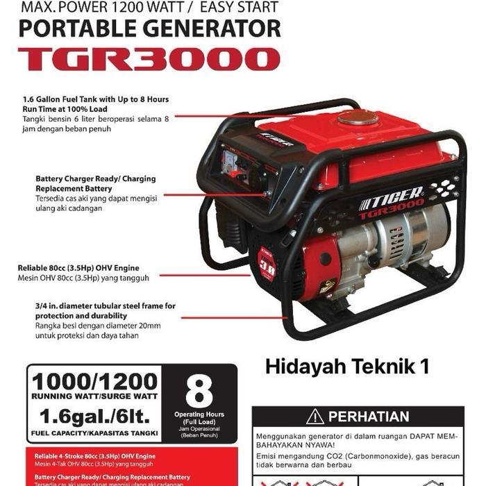 GENSET 1200W TGR3000 TIGER 4 TAK TGR 3000 GASOLINE GENERATOR
