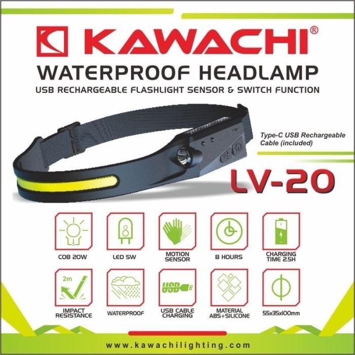 Ready senter kepala head lamp KAWACHI LV-20 COB LED 20W Rechargerable
