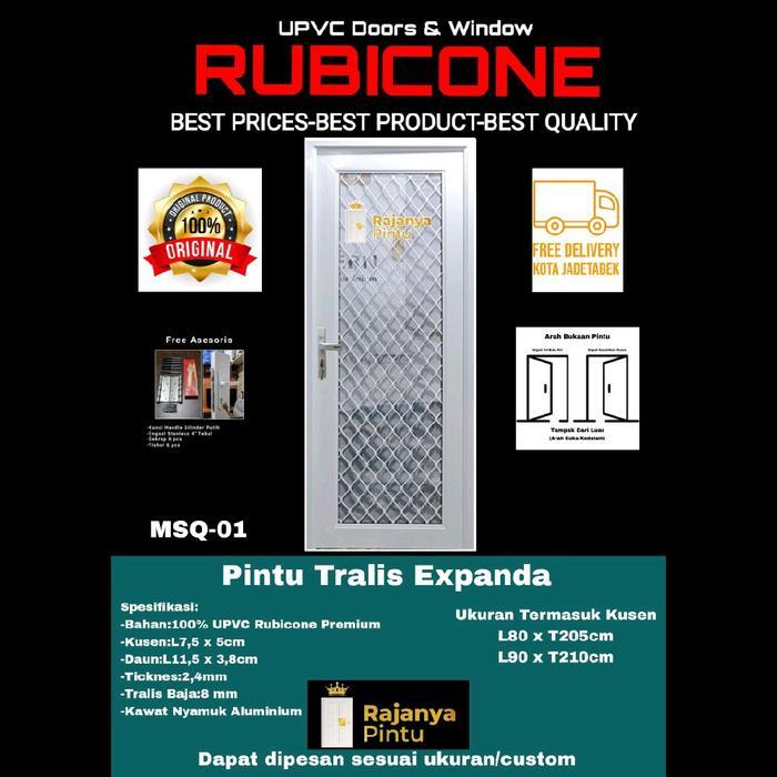 Pintu Tralis Expanda-UPVC Rubicone Premium Plus-MSQ 01-Kawat Nyamuk-Putih - L80 x T205cm, Engsel Kan