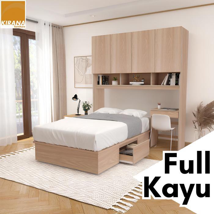 KIRANA Alma - Ranjang Set Divan Kayu Lemari Pakaian Rak Pajangan Meja Belajar Modern Minimalis