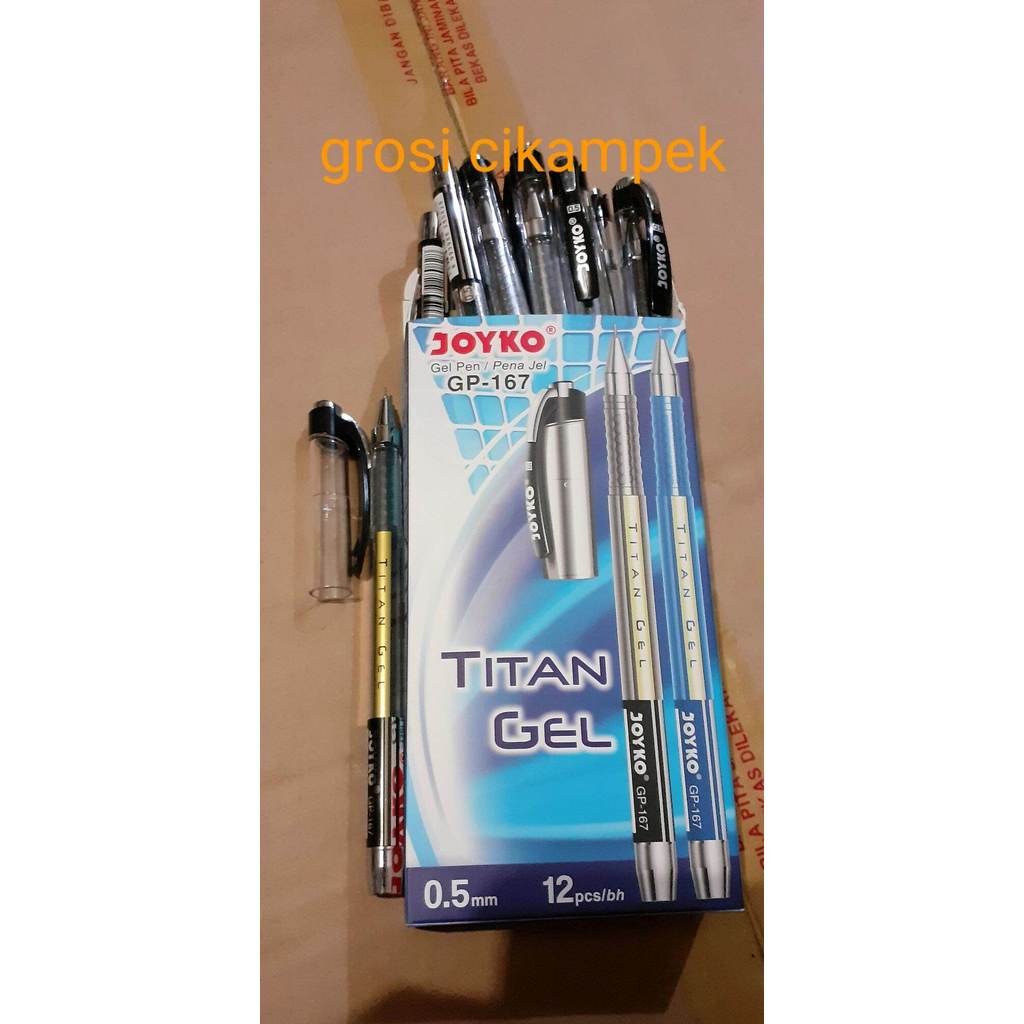 1 pack PULPEN JOYKO TITAN GEL GP-167 0.5mm isi 12 pcs/pack Tinta HITAM needle tip Ball point Pen Gel