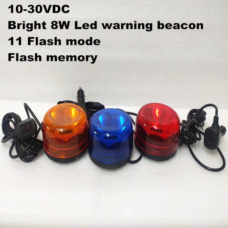 Bright 8W Led Car warning beacon Light Traffic light DC12V Led Caution Light with cigar lighter