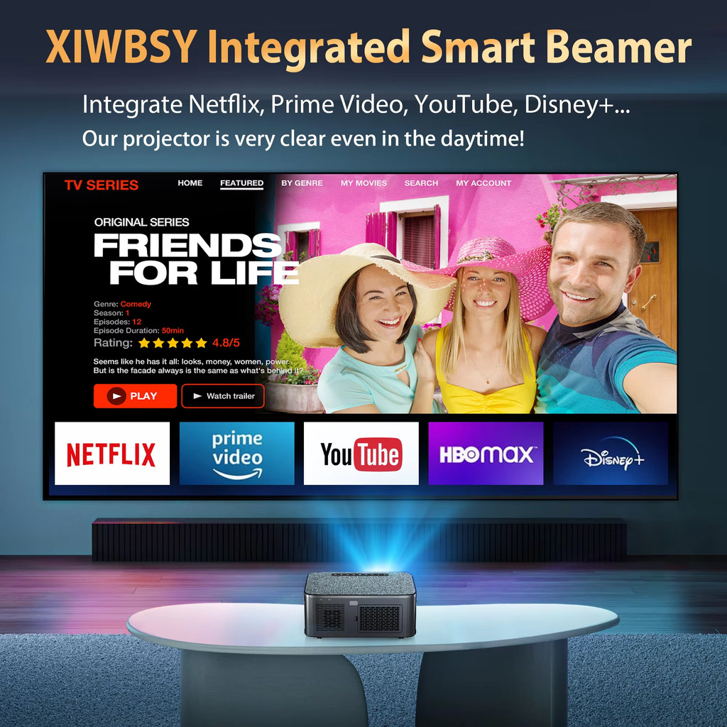 XIWBSY 2025 New T08 Projector 35000Lumens Moive Daylight Projector Android 12.0 Smart Proyector 8K
