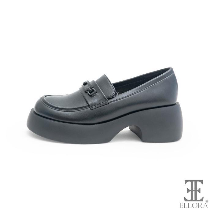ELLORA EZ-4466 Kerja Sepatu Kerja Wanita Pantofel Hak 6 cm Kulit Sintetis - Hitam, 36 Kerja Wanita P