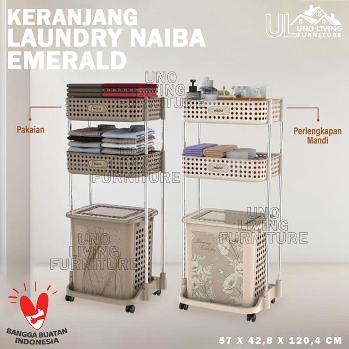 Laundry Basket Jumbo Stainless Steel Rak Keranjang Baju Naiba Emerald
