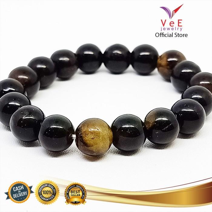TERMURAH Gelang Batu Giok Hitam Tembus Sinar Asli Cina 10mm - VeE Gelang Pria