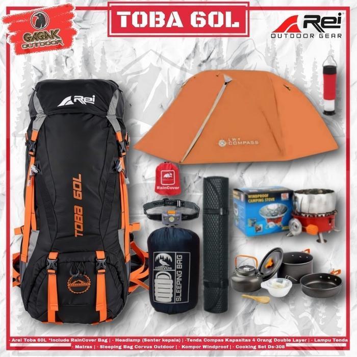 Tas Gunung Tas Carrier Arei Outdoorgear Toba 60L Paket Hemat alat Pendaki Gunung Paket Lengkap alat