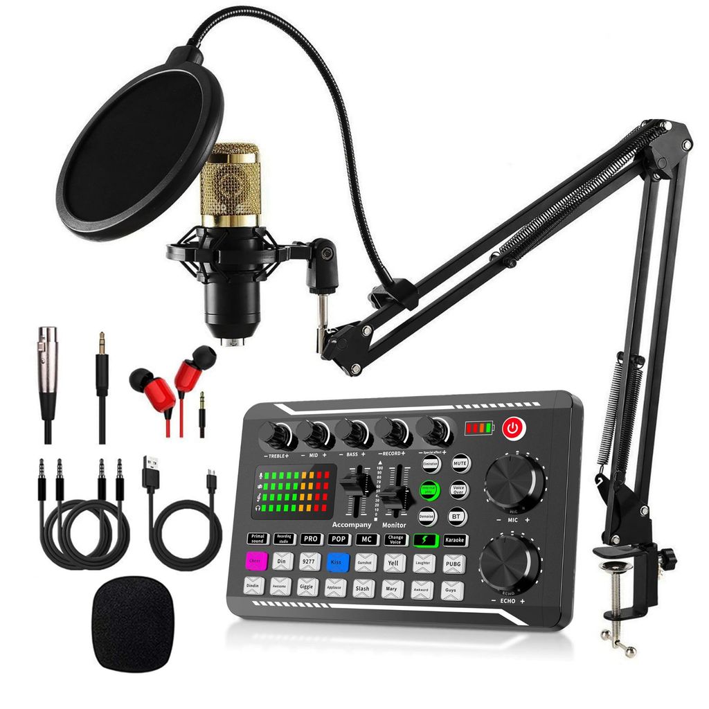 F998 Sound Card Microphone Mixer Kit 16 Sound Effects Audio Recording Sound Mixer Audio Mixing