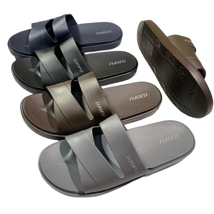 Luofu Sandal Selop Karet Pria Ban Dua Silang Pria Import E6208E-BRB (Z3)