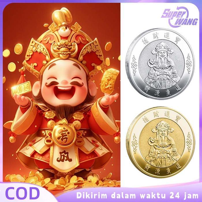 Koin Emas Cina Souvenir Gold Coin Koin Emas Keberuntungan Koin Fengshui Dewa Rejeki Feng Shui Koin