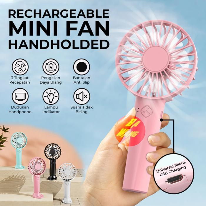 "New" Kipas Angin Mini Genggam Fan Portable Stand Dudukan Holder HP Phone Handphone