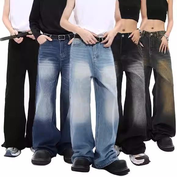 Celana Denim Lurus Retro S-6XL Celana Jeans Pinggang Tinggi untuk Wanita