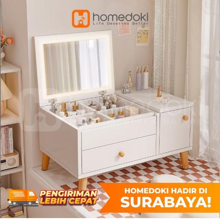 Homedoki Meja Rias Cermin / Meja Rias Lampu Minimalis / Meja Rias Led / Tolet Meja Rias / Meja Rias