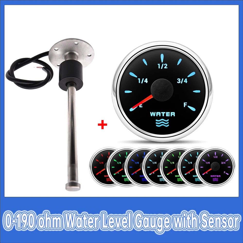100mm-500mm Car Water Level Gauge Sensor+Water Level Indicator 7 Colors 0-190ohm Water Level Meter