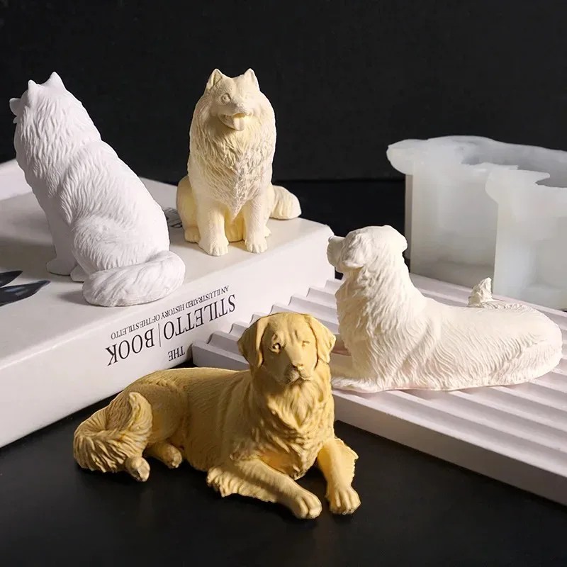 Dog Silicone Mold for Concrete DIY Golden Retriever Samoyed Dachshund Candle Mold Puppy Plaster