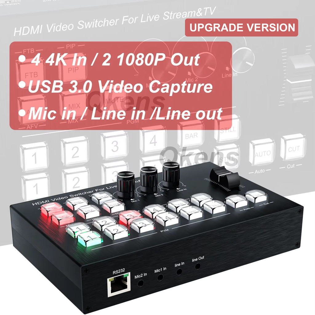 4K 4 Channel HDMI Video Multi Camera Switcher for Live Broadcast Streaming Production Video Mixer
