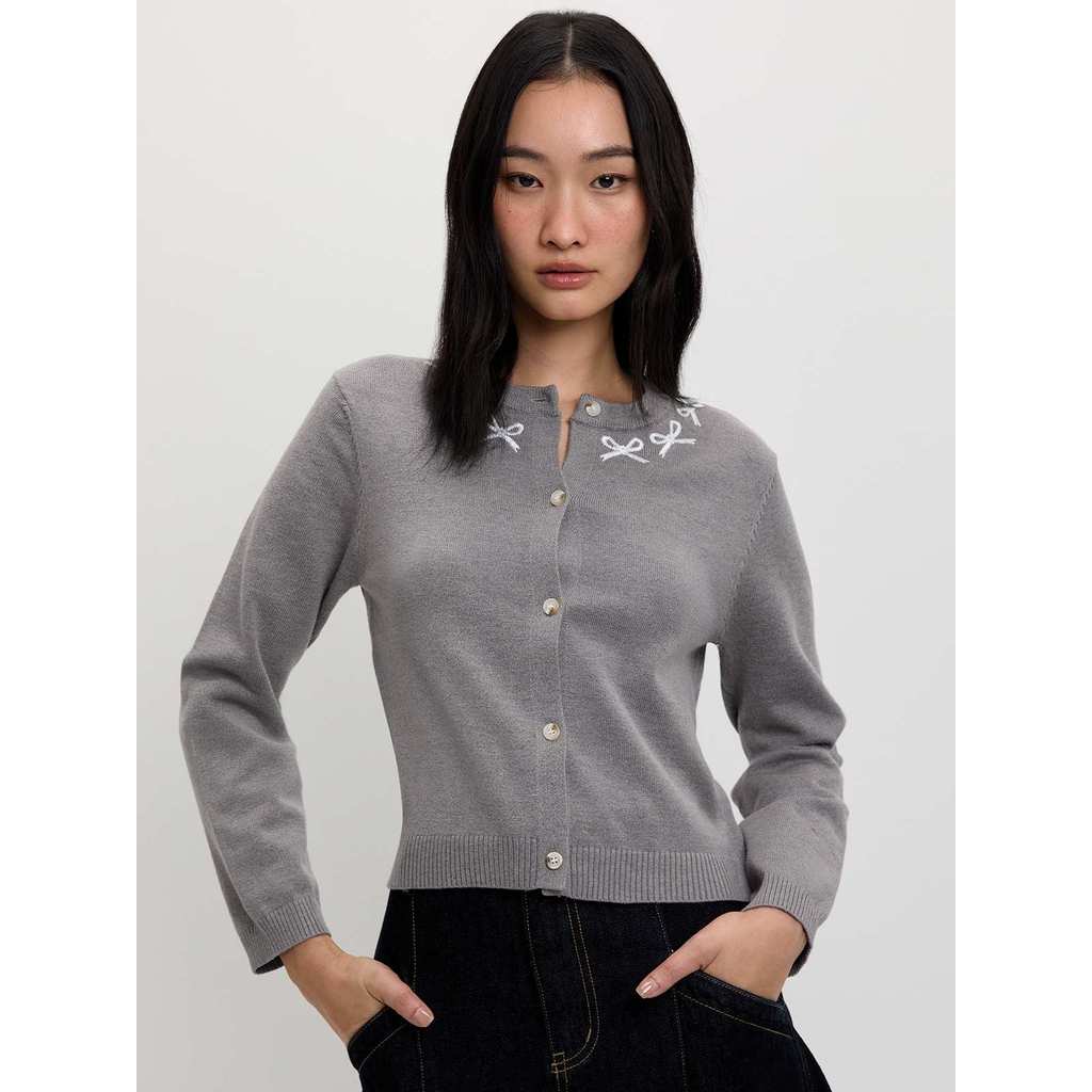 Pomelo. - Embroidered Bow Cardigan - Light Grey