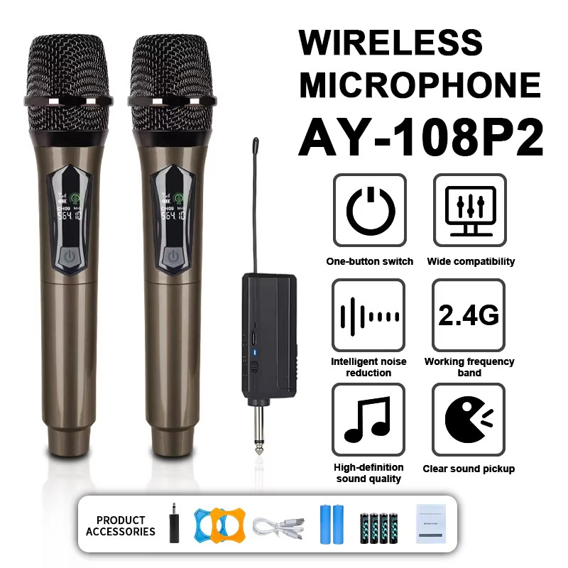 AY108P2 Wireless Microphone system Handheld Microphone For Party Karaoke Church Professional Stage