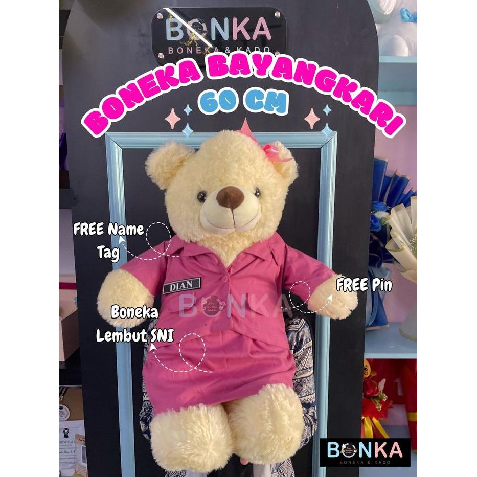 Boneka Seragam Bhayangkari 60 cm Hadiah Spesial Custom Name Tag Pin