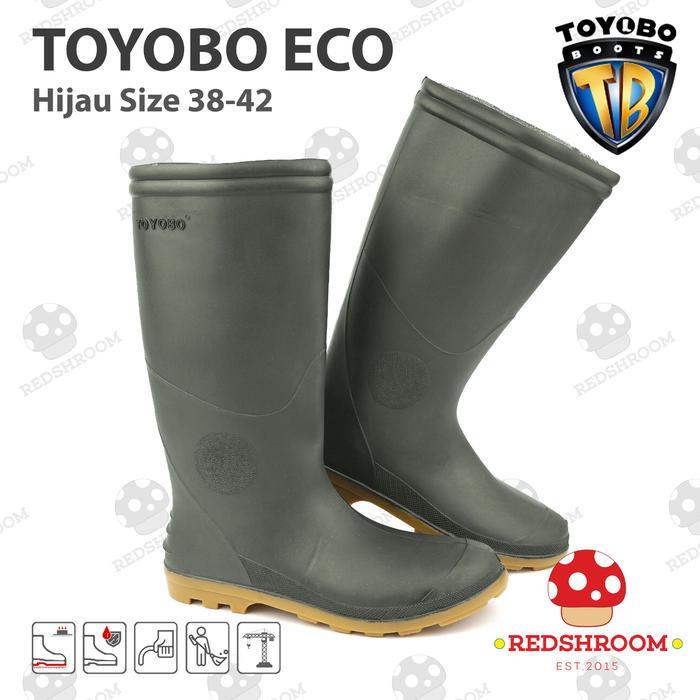 Boot Tinggi TOYOBO Sepatu Boot Tinggi Karet Lentur Warna Hijau untuk Berkebun Ukuran 38 TOYOBO ECO H